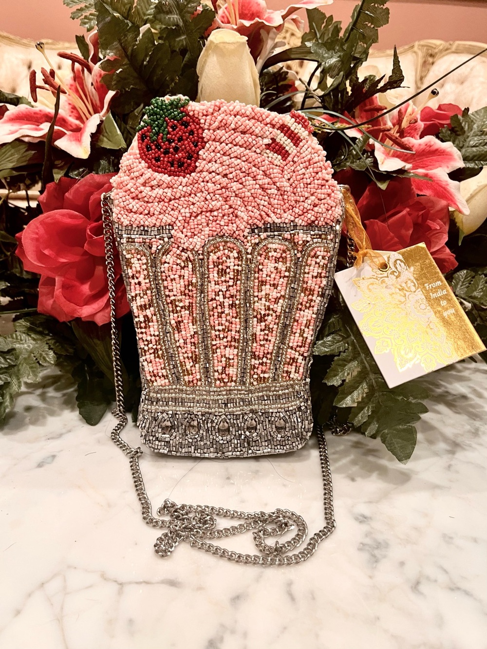 Ice cream beaded novelty crossbody bag